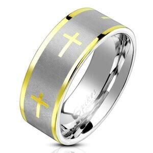 NWOT Gold Cross with‎ Brush center and Gold Edge Stainless Steel Ring size 10